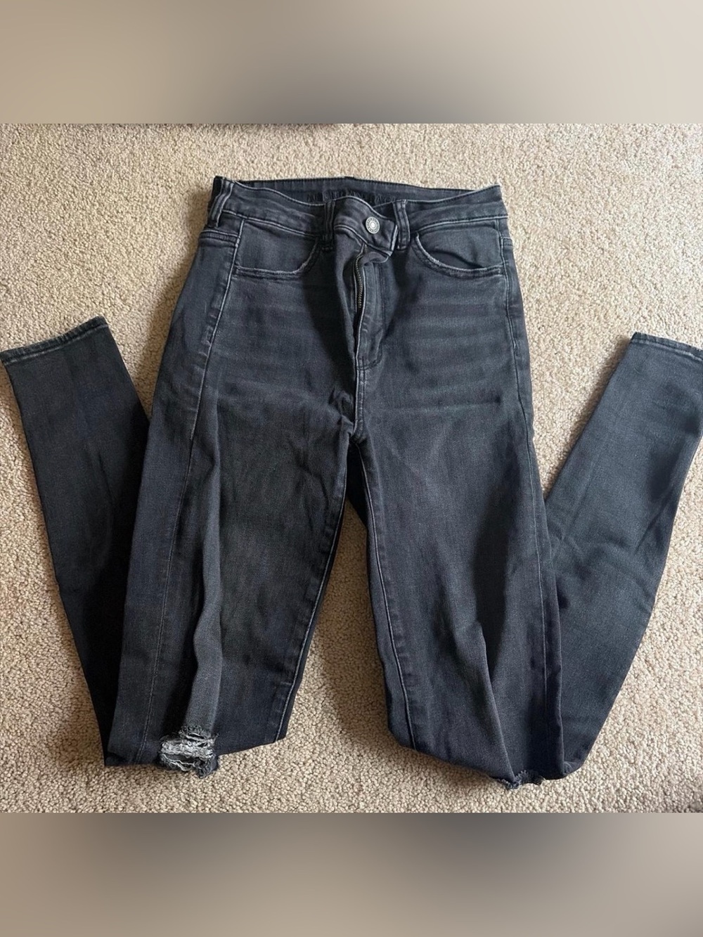 American Eagle Outfitters Black Skinny Jeans with Distressed Hem